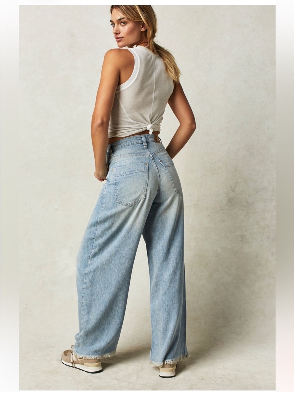 Free People Old West Light Blue Wide-Leg Flare Jeans - Picture 4 of 6